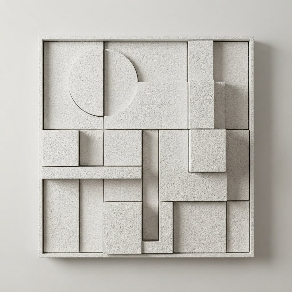 Jasny relief tynkowany z geometrycznym wzorem, RYT STUDIO
